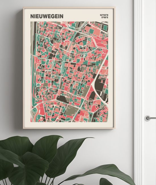 Plattegrond poster Licht Nieuwegein mozaiek stl 02 Mockup muur plant lijst 04 | Funky Fellow