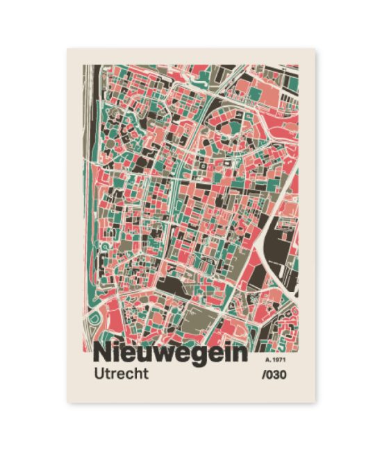 Plattegrond poster Licht Nieuwegein mozaiek stl 02 mockup A6 schaduw voorkant | Funky Fellow