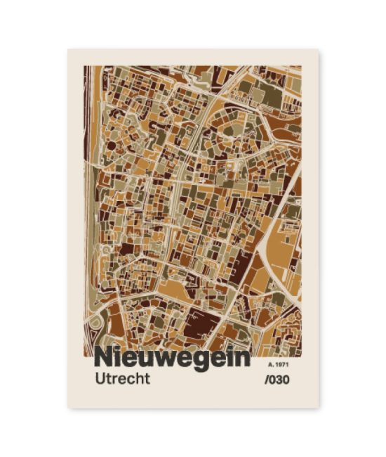 Plattegrond poster Licht Nieuwegein mozaiek stl 03 mockup A6 schaduw voorkant | Funky Fellow
