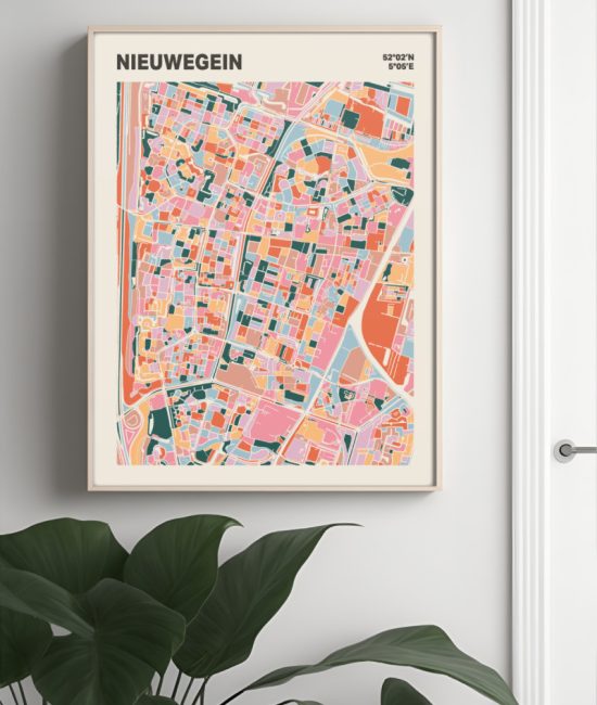 Plattegrond poster Licht Nieuwegein mozaiek stl 04 Mockup muur plant lijst 04 | Funky Fellow