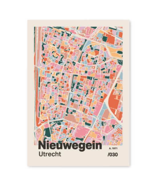 Plattegrond poster Licht Nieuwegein mozaiek stl 04 mockup A6 schaduw voorkant | Funky Fellow