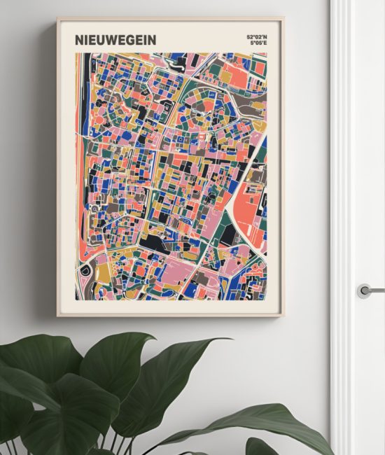 Plattegrond poster Licht Nieuwegein mozaiek stl 05 Mockup muur plant lijst 04 | Funky Fellow