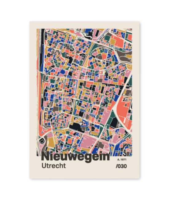 Plattegrond poster Licht Nieuwegein mozaiek stl 05 mockup A6 schaduw voorkant | Funky Fellow
