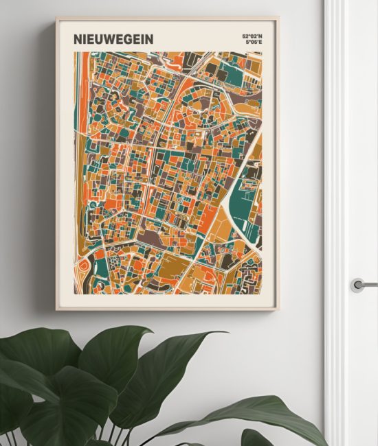 Plattegrond poster Licht Nieuwegein mozaiek stl 06 Mockup muur plant lijst 04 | Funky Fellow