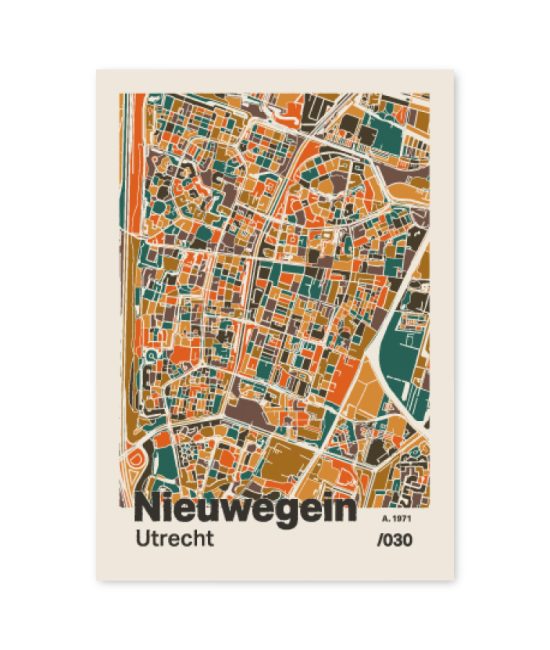 Plattegrond poster Licht Nieuwegein mozaiek stl 06 mockup A6 schaduw voorkant | Funky Fellow