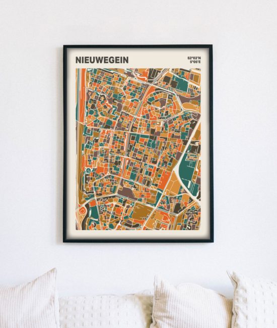 Plattegrond poster Licht Nieuwegein mozaiek stl 06 mockup lijst muur bank 02 | Funky Fellow