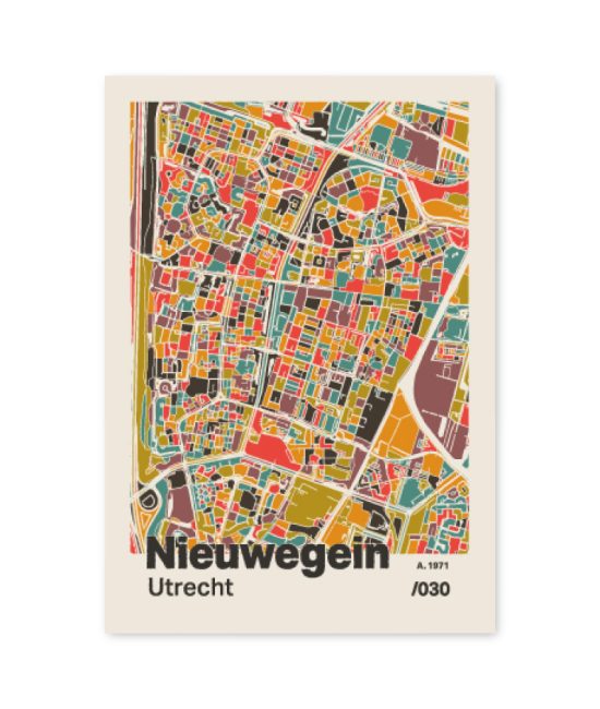 Plattegrond poster Licht Nieuwegein mozaiek stl 07 mockup A6 schaduw voorkant | Funky Fellow