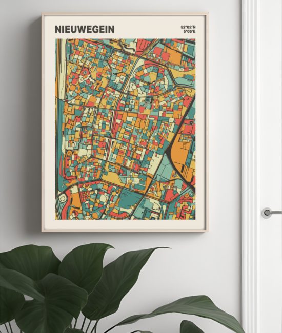 Plattegrond poster Licht Nieuwegein mozaiek stl 08 Mockup muur plant lijst 04 | Funky Fellow