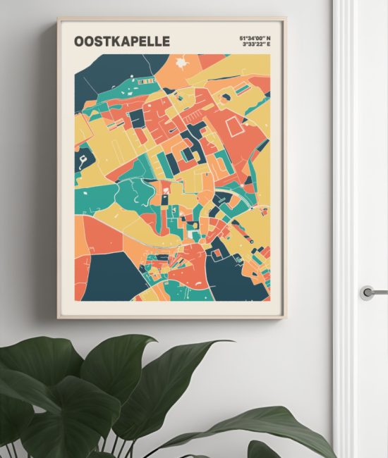 Plattegrond poster Licht Oostkapelle mozaiek stl 01 Mockup muur plant lijst 04 | Funky Fellow