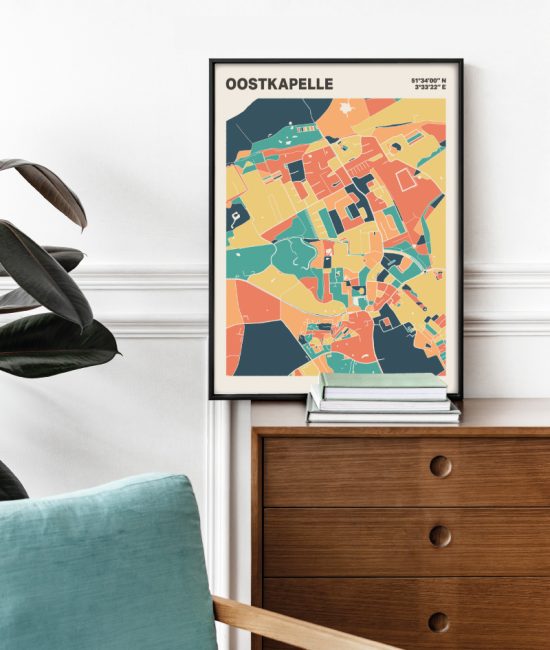Plattegrond poster Licht Oostkapelle mozaiek stl 01 Mockup stoel kast lijst 03 | Funky Fellow