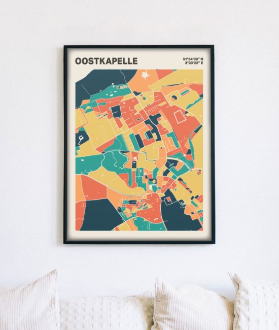 Plattegrond poster Licht Oostkapelle mozaiek stl 01 mockup lijst muur bank 02 | Funky Fellow