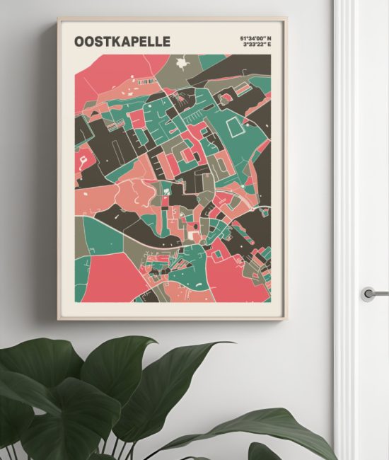 Plattegrond poster Licht Oostkapelle mozaiek stl 02 Mockup muur plant lijst 04 | Funky Fellow