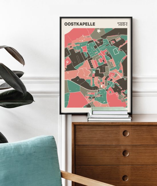 Plattegrond poster Licht Oostkapelle mozaiek stl 02 Mockup stoel kast lijst 03 | Funky Fellow