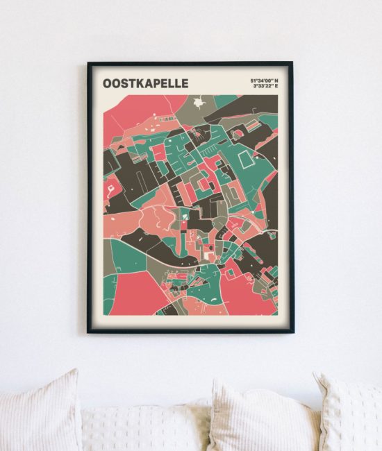 Plattegrond poster Licht Oostkapelle mozaiek stl 02 mockup lijst muur bank 02 | Funky Fellow