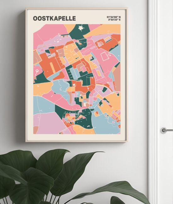 Plattegrond poster Licht Oostkapelle mozaiek stl 04 Mockup muur plant lijst 04 | Funky Fellow