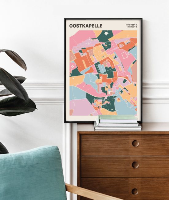 Plattegrond poster Licht Oostkapelle mozaiek stl 04 Mockup stoel kast lijst 03 | Funky Fellow