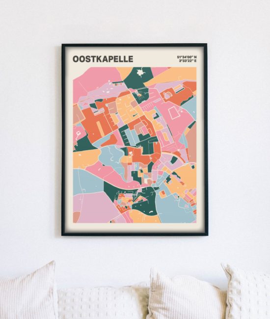 Plattegrond poster Licht Oostkapelle mozaiek stl 04 mockup lijst muur bank 02 | Funky Fellow