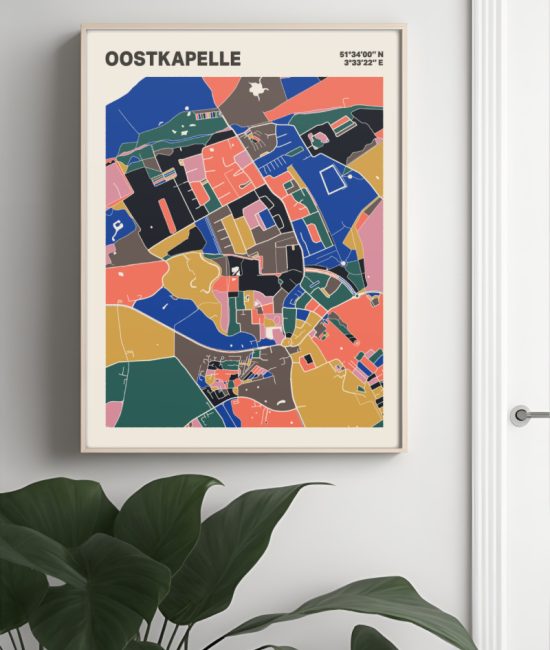 Plattegrond poster Licht Oostkapelle mozaiek stl 05 Mockup muur plant lijst 04 | Funky Fellow
