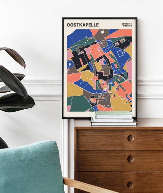 Plattegrond poster Licht Oostkapelle mozaiek stl 05 Mockup stoel kast lijst 03 | Funky Fellow