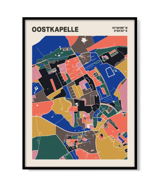 Plattegrond poster Licht Oostkapelle mozaiek stl 05 mockup lijst 05 | Funky Fellow