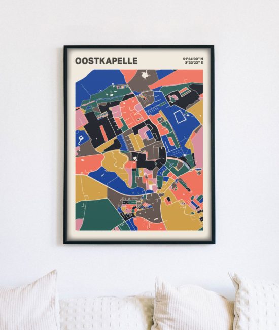 Plattegrond poster Licht Oostkapelle mozaiek stl 05 mockup lijst muur bank 02 | Funky Fellow