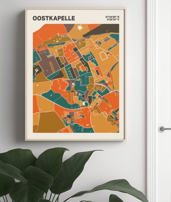 Plattegrond poster Licht Oostkapelle mozaiek stl 06 Mockup muur plant lijst 04 | Funky Fellow