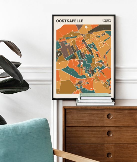 Plattegrond poster Licht Oostkapelle mozaiek stl 06 Mockup stoel kast lijst 03 | Funky Fellow