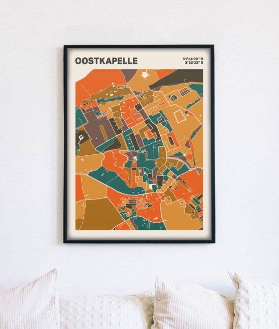 Plattegrond poster Licht Oostkapelle mozaiek stl 06 mockup lijst muur bank 02 | Funky Fellow