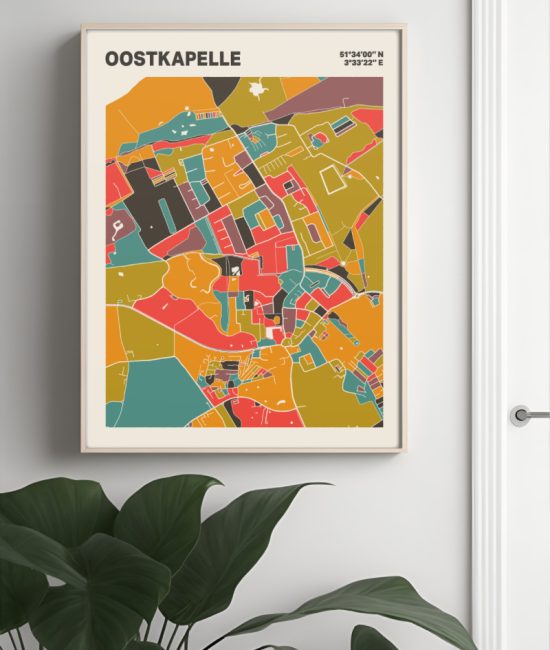 Plattegrond poster Licht Oostkapelle mozaiek stl 07 Mockup muur plant lijst 04 | Funky Fellow