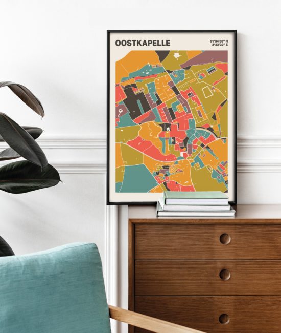 Plattegrond poster Licht Oostkapelle mozaiek stl 07 Mockup stoel kast lijst 03 | Funky Fellow