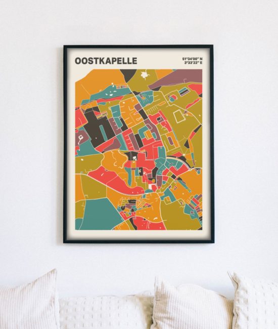 Plattegrond poster Licht Oostkapelle mozaiek stl 07 mockup lijst muur bank 02 | Funky Fellow