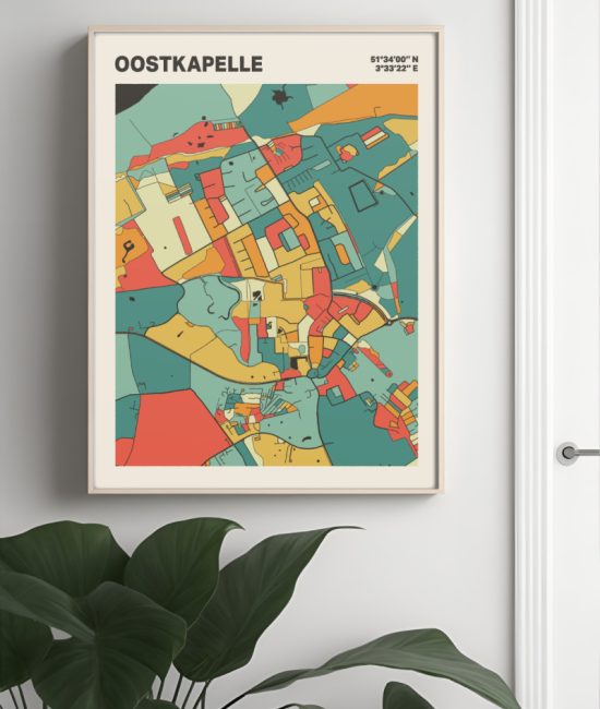 Plattegrond poster Licht Oostkapelle mozaiek stl 08 Mockup muur plant lijst 04 | Funky Fellow