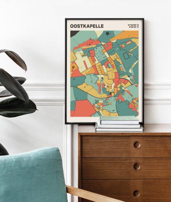 Plattegrond poster Licht Oostkapelle mozaiek stl 08 Mockup stoel kast lijst 03 | Funky Fellow