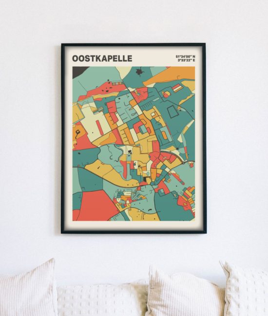 Plattegrond poster Licht Oostkapelle mozaiek stl 08 mockup lijst muur bank 02 | Funky Fellow