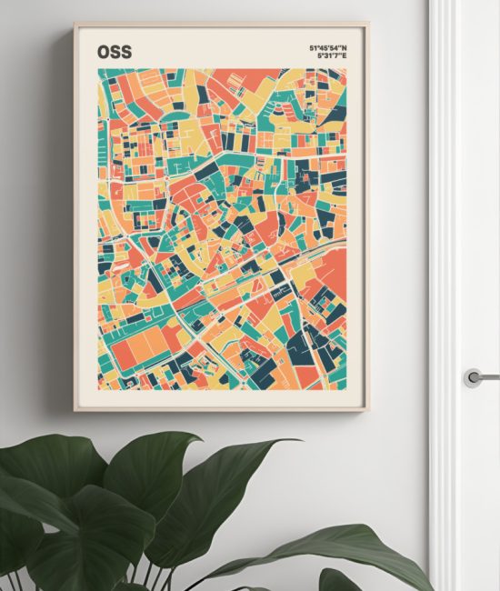 Plattegrond poster Licht Oss mozaiek stl 01 Mockup muur plant lijst 04 | Funky Fellow