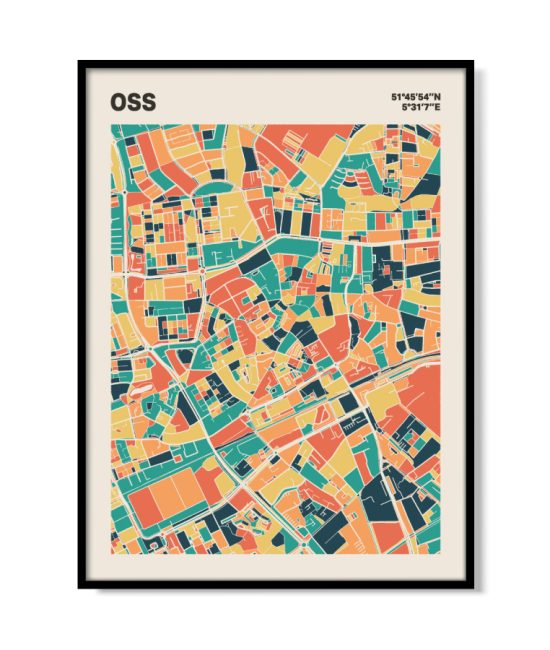 Plattegrond poster Licht Oss mozaiek stl 01 mockup lijst 05 | Funky Fellow
