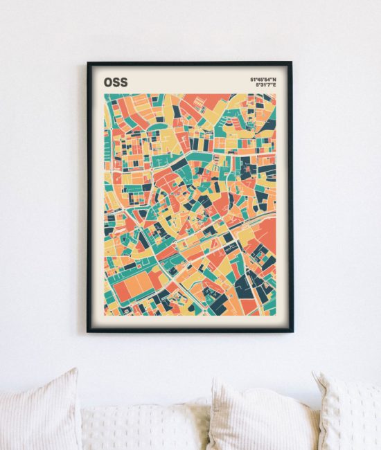 Plattegrond poster Licht Oss mozaiek stl 01 mockup lijst muur bank 02 | Funky Fellow
