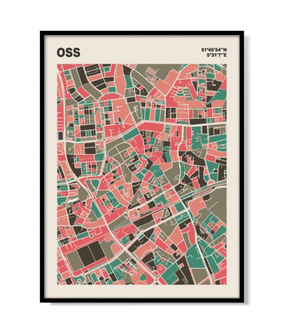 Plattegrond poster Licht Oss mozaiek stl 02 mockup lijst 05 | Funky Fellow