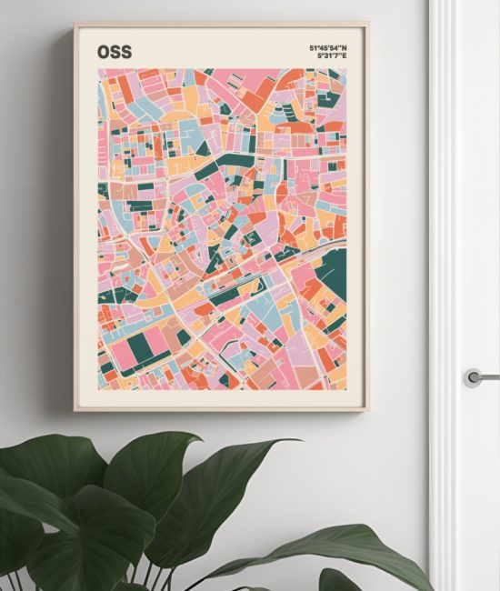 Plattegrond poster Licht Oss mozaiek stl 04 Mockup muur plant lijst 04 | Funky Fellow
