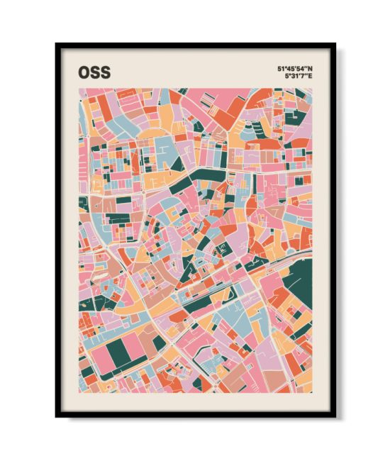 Plattegrond poster Licht Oss mozaiek stl 04 mockup lijst 05 | Funky Fellow