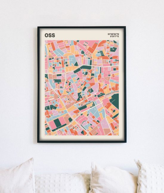 Plattegrond poster Licht Oss mozaiek stl 04 mockup lijst muur bank 02 | Funky Fellow
