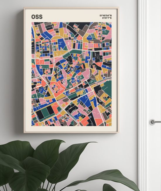 Plattegrond poster Licht Oss mozaiek stl 05 Mockup muur plant lijst 04 | Funky Fellow