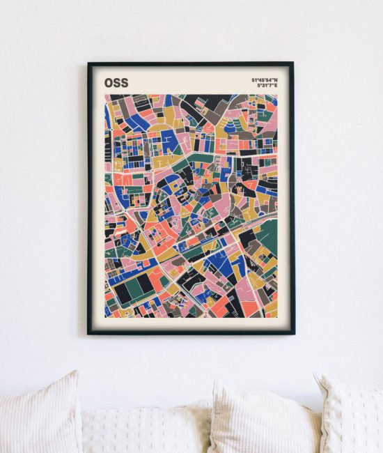 Plattegrond poster Licht Oss mozaiek stl 05 mockup lijst muur bank 02 | Funky Fellow