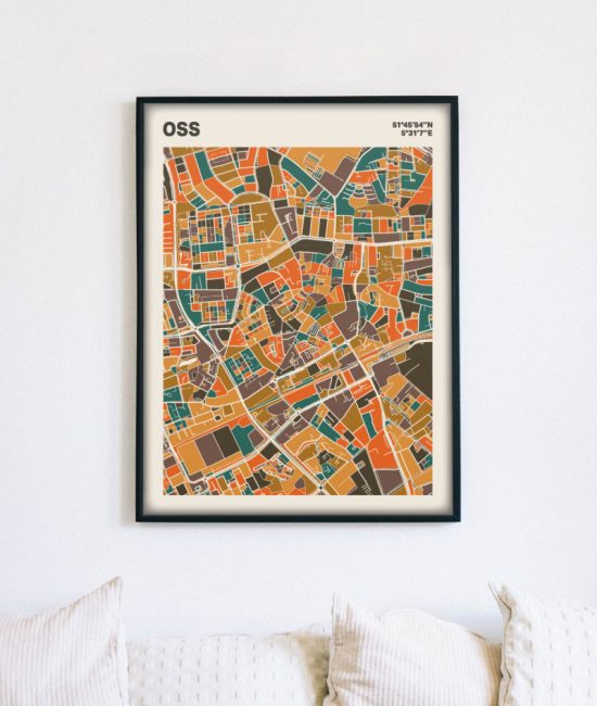 Plattegrond poster Licht Oss mozaiek stl 06 mockup lijst muur bank 02 | Funky Fellow
