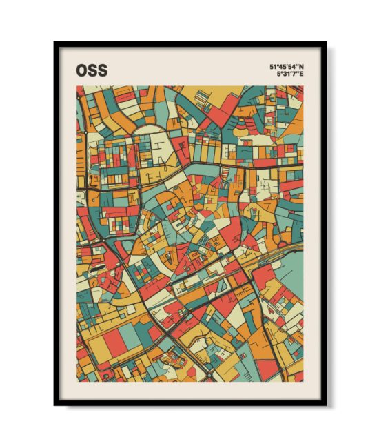 Plattegrond poster Licht Oss mozaiek stl 08 mockup lijst 05 | Funky Fellow
