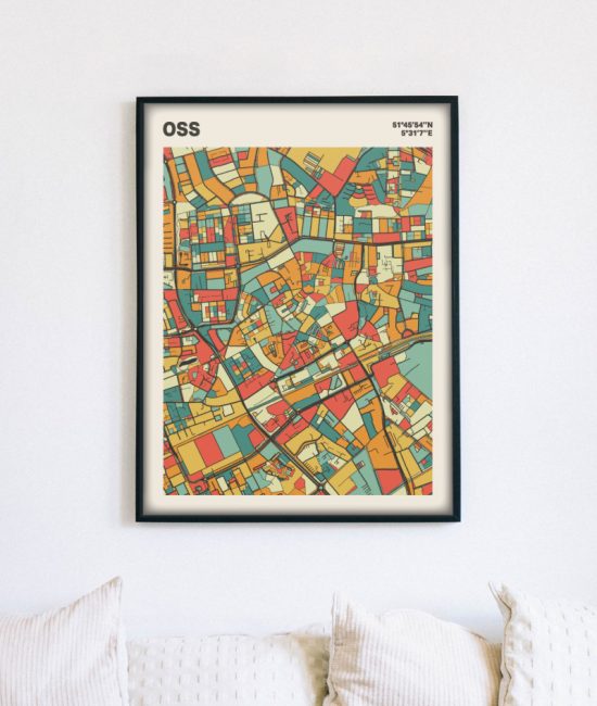 Plattegrond poster Licht Oss mozaiek stl 08 mockup lijst muur bank 02 | Funky Fellow