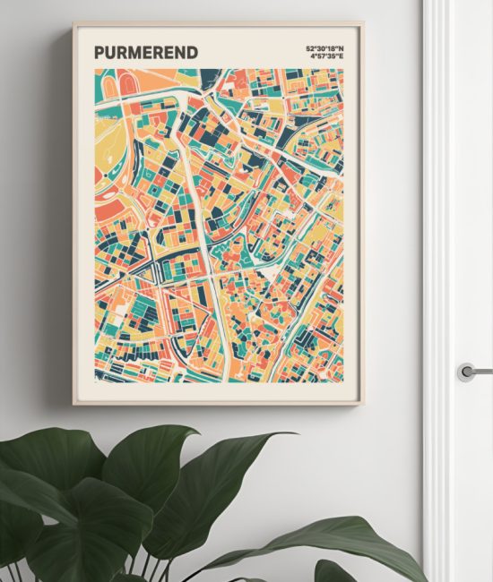 Plattegrond poster Licht Purmerend mozaiek stl 01 Mockup muur plant lijst 04 | Funky Fellow