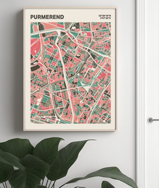 Plattegrond poster Licht Purmerend mozaiek stl 02 Mockup muur plant lijst 04 | Funky Fellow