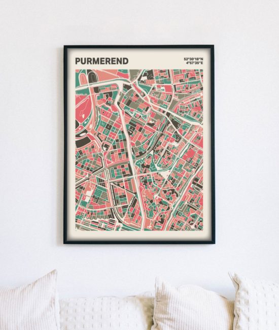 Plattegrond poster Licht Purmerend mozaiek stl 02 mockup lijst muur bank 02 | Funky Fellow