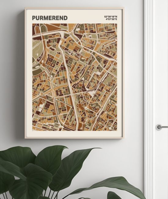 Plattegrond poster Licht Purmerend mozaiek stl 03 Mockup muur plant lijst 04 | Funky Fellow